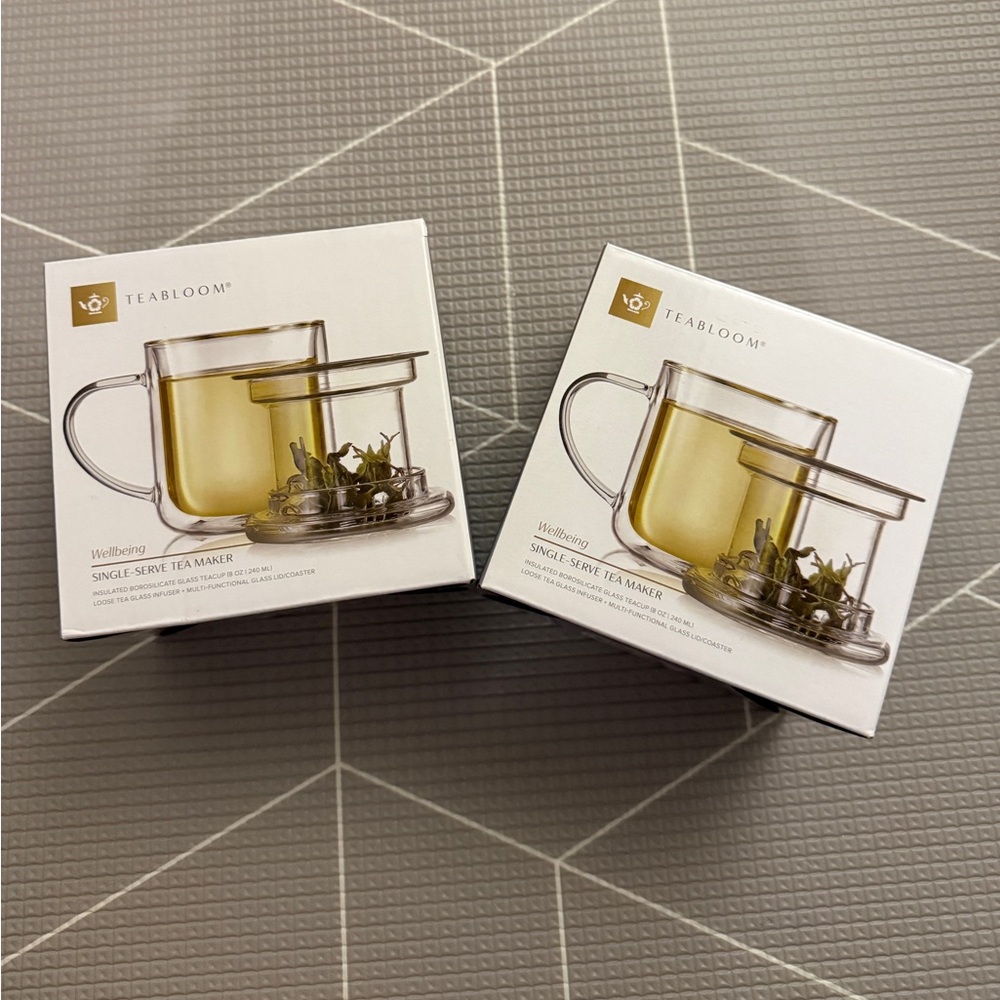 New Set of 2 - TeaBloom Borosilicate Glass Tea Maker with Infuser